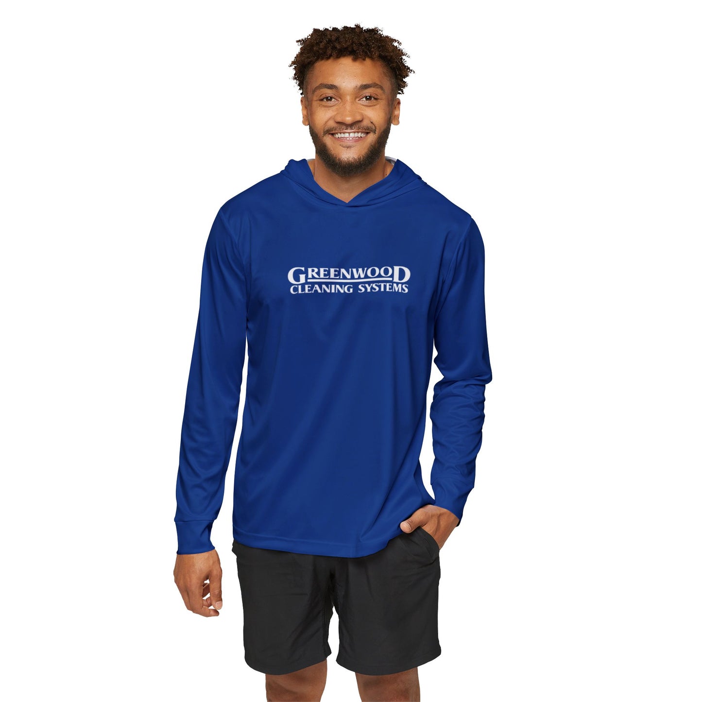 Copy of Greenwood Cleaning Systems UPF+50 Performance Hoodie (Dark Blue with White Logo)