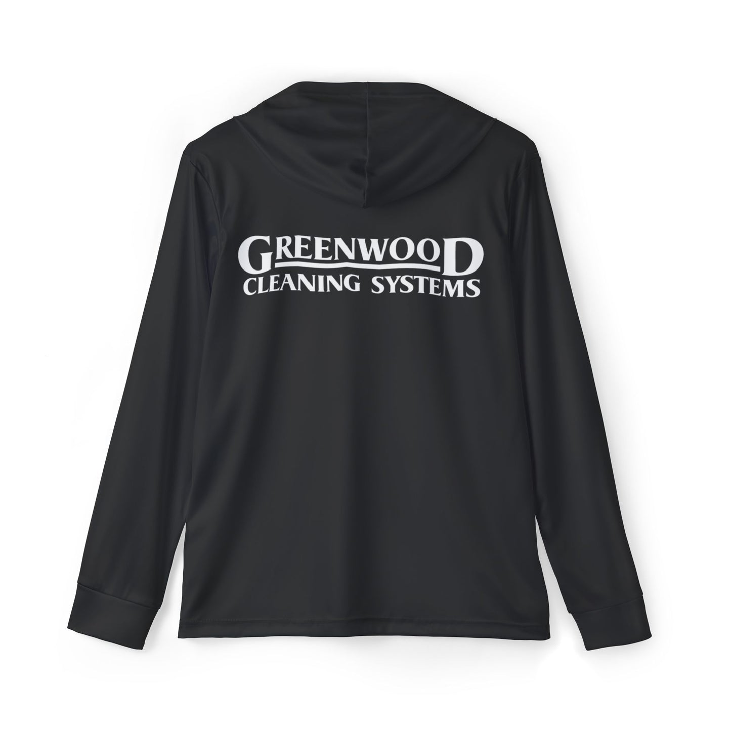 Greenwood Cleaning Systems UPF+50 Performance Hoodie (Black with White Logo)