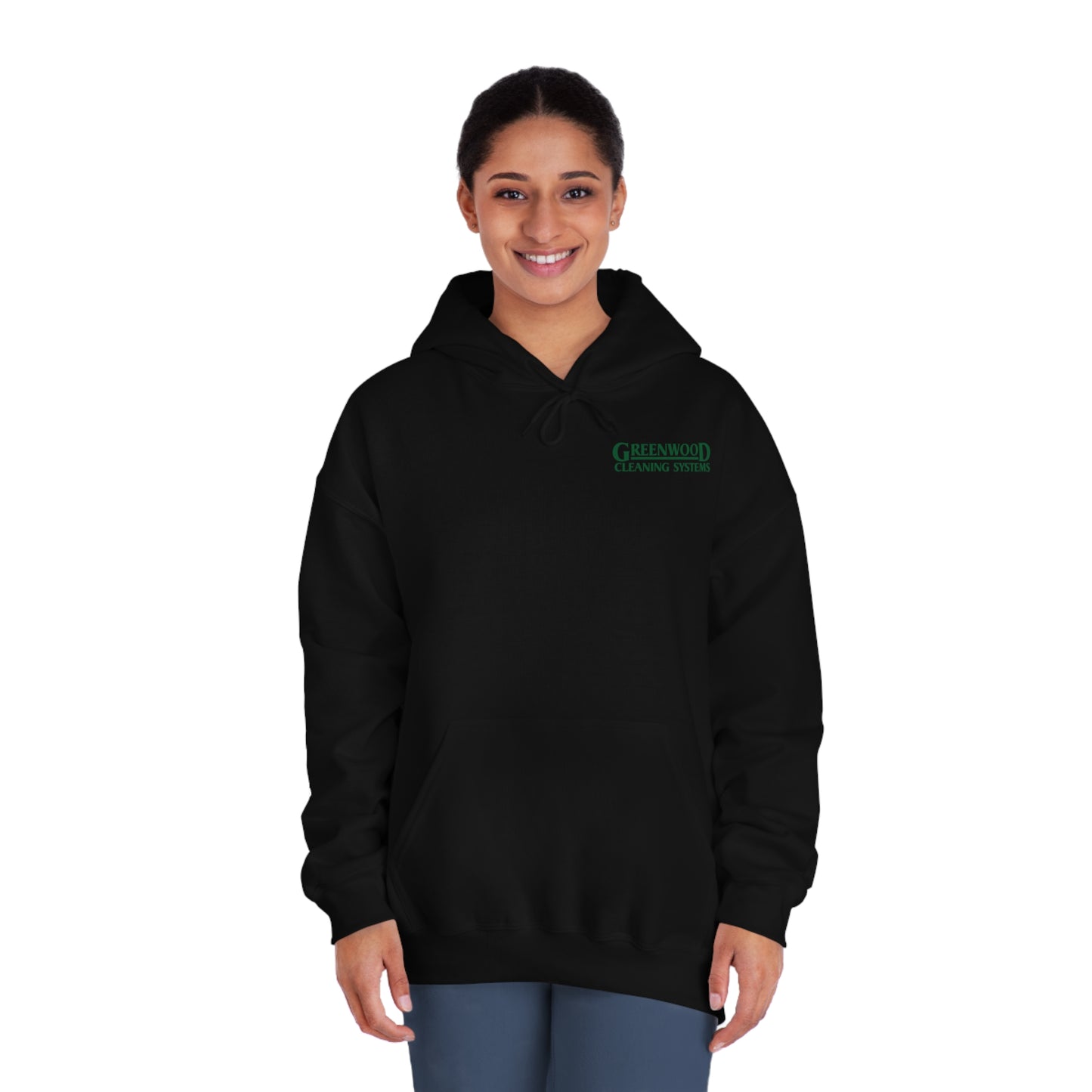 Greenwood Cleaning Systems DryBlend® Hooded Sweatshirt (Dark Green Logo Front and Back)