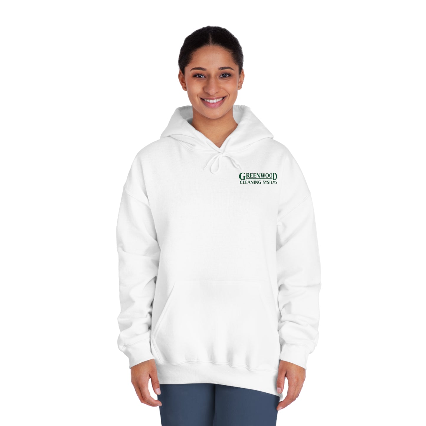 Greenwood Cleaning Systems DryBlend® Hooded Sweatshirt (Dark Green Logo Front and Back)