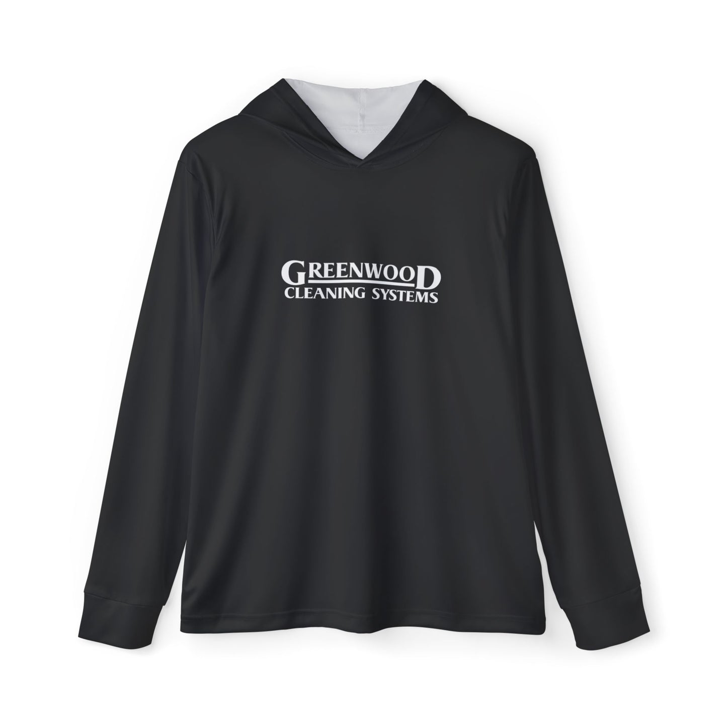 Greenwood Cleaning Systems UPF+50 Performance Hoodie (Black with White Logo)