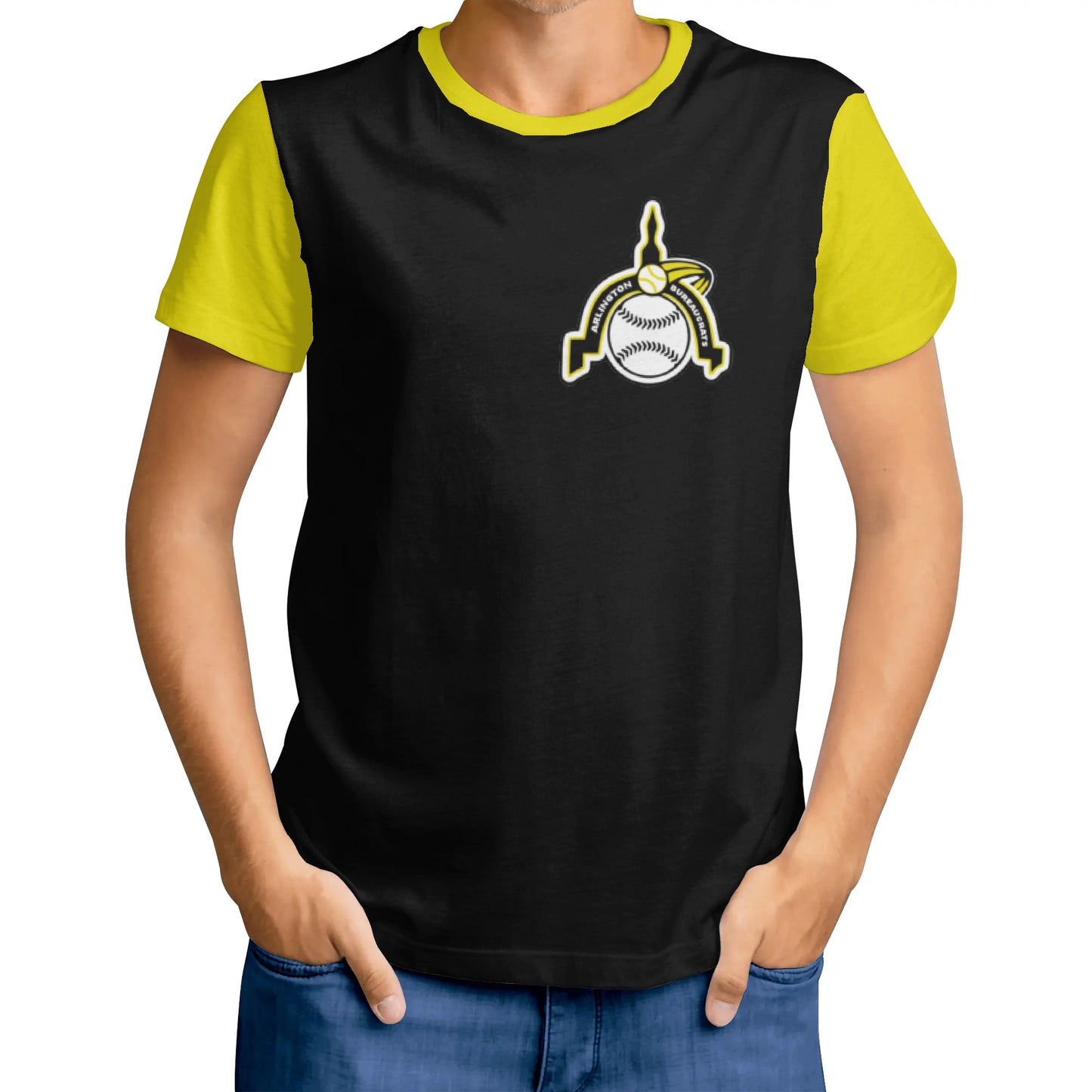Arlington Bureaucrats All Over Print Staple T-Shirt (Black and Yellow)