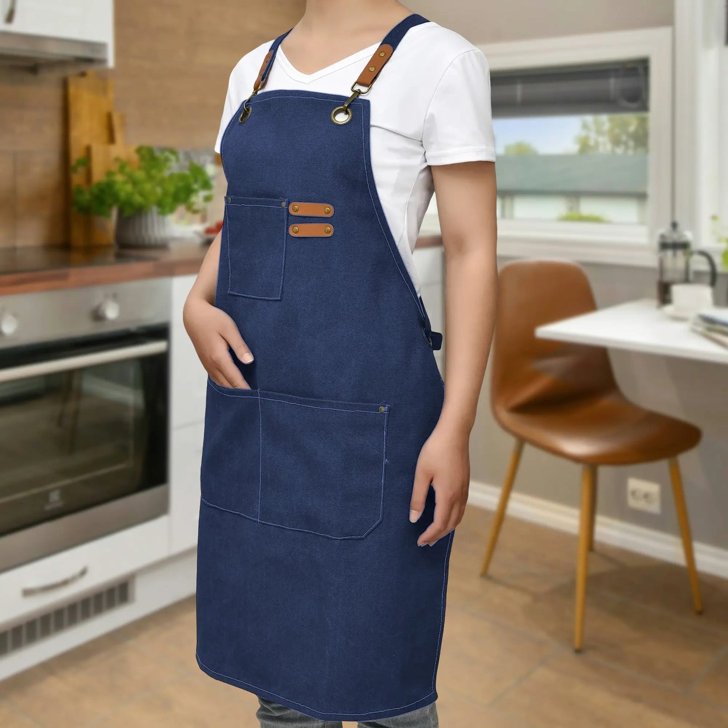 Canvas Cross Back Apron with Large Pockets and Logo Customization
