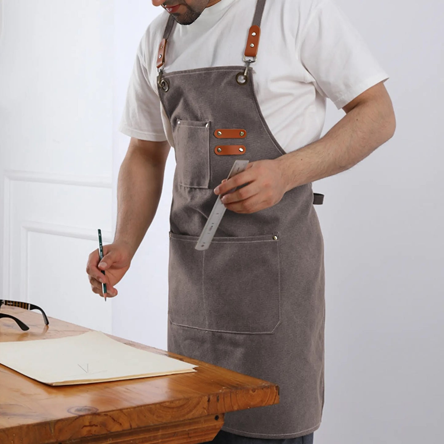 Canvas Cross Back Apron with Large Pockets and Logo Customization