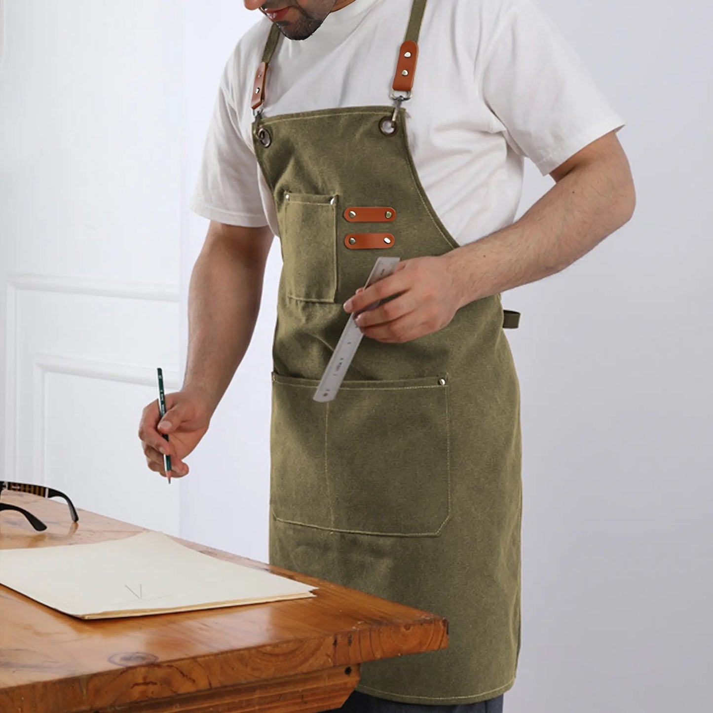 Canvas Cross Back Apron with Large Pockets and Logo Customization