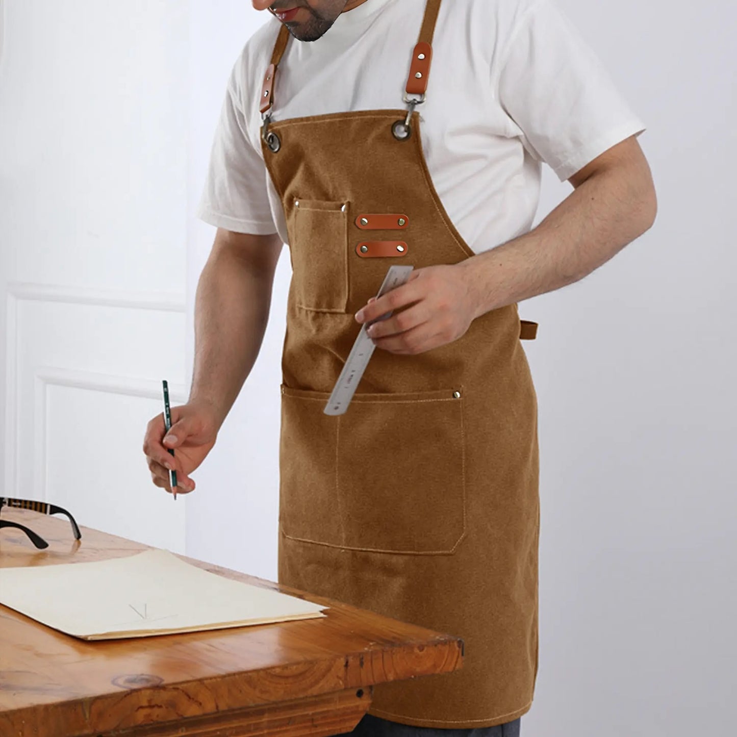 Canvas Cross Back Apron with Large Pockets and Logo Customization