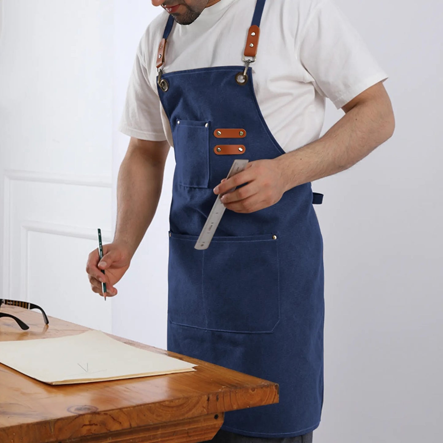 Canvas Cross Back Apron with Large Pockets and Logo Customization