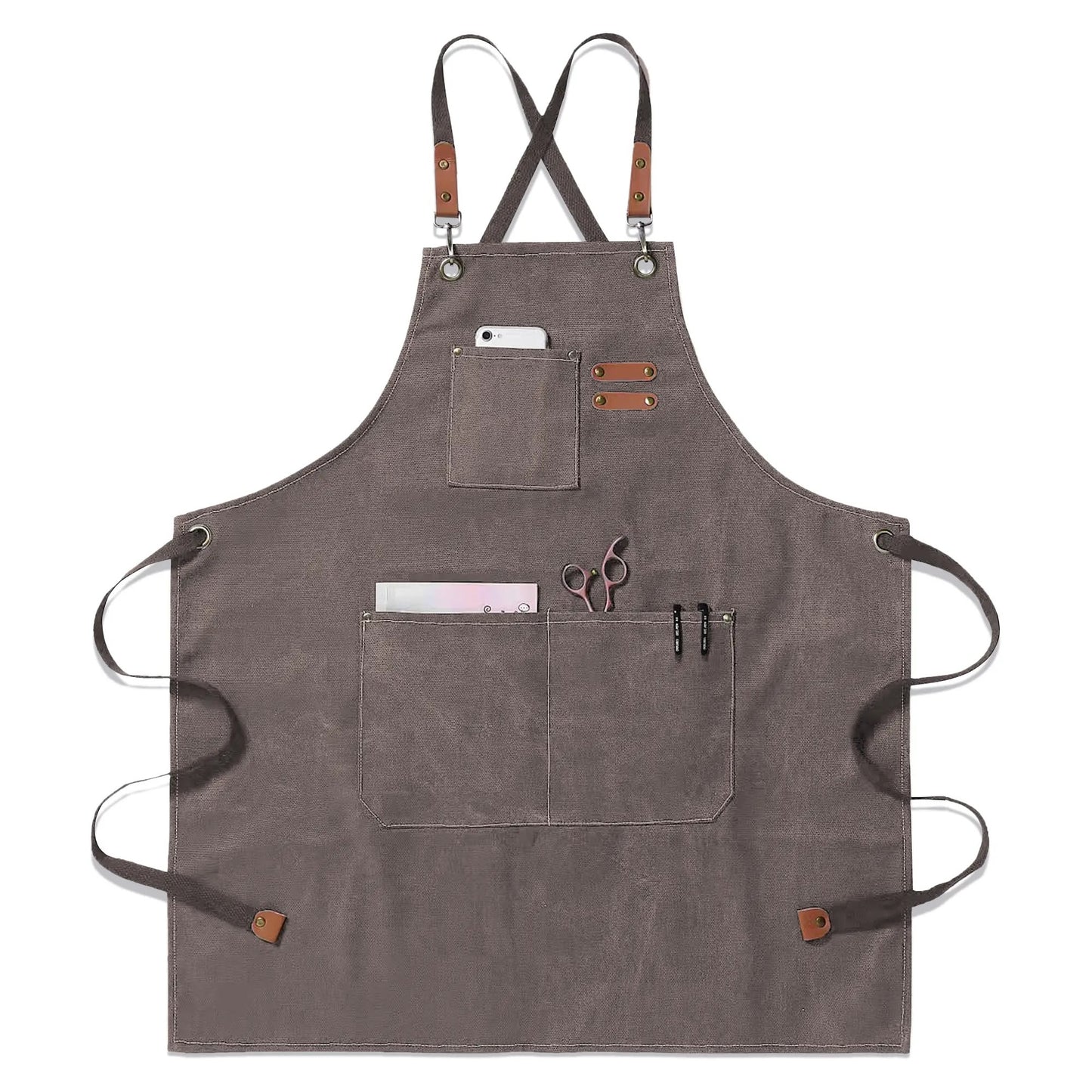 Canvas Cross Back Apron with Large Pockets and Logo Customization