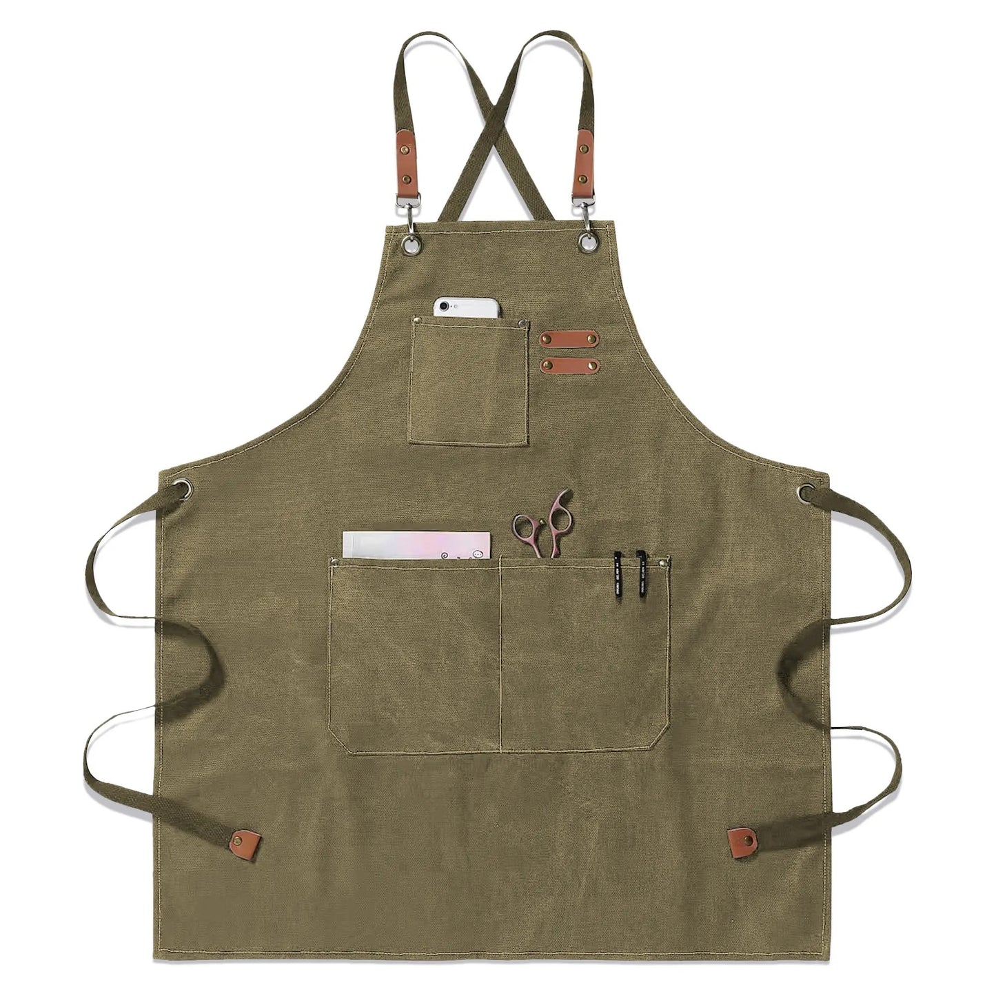 Canvas Cross Back Apron with Large Pockets and Logo Customization