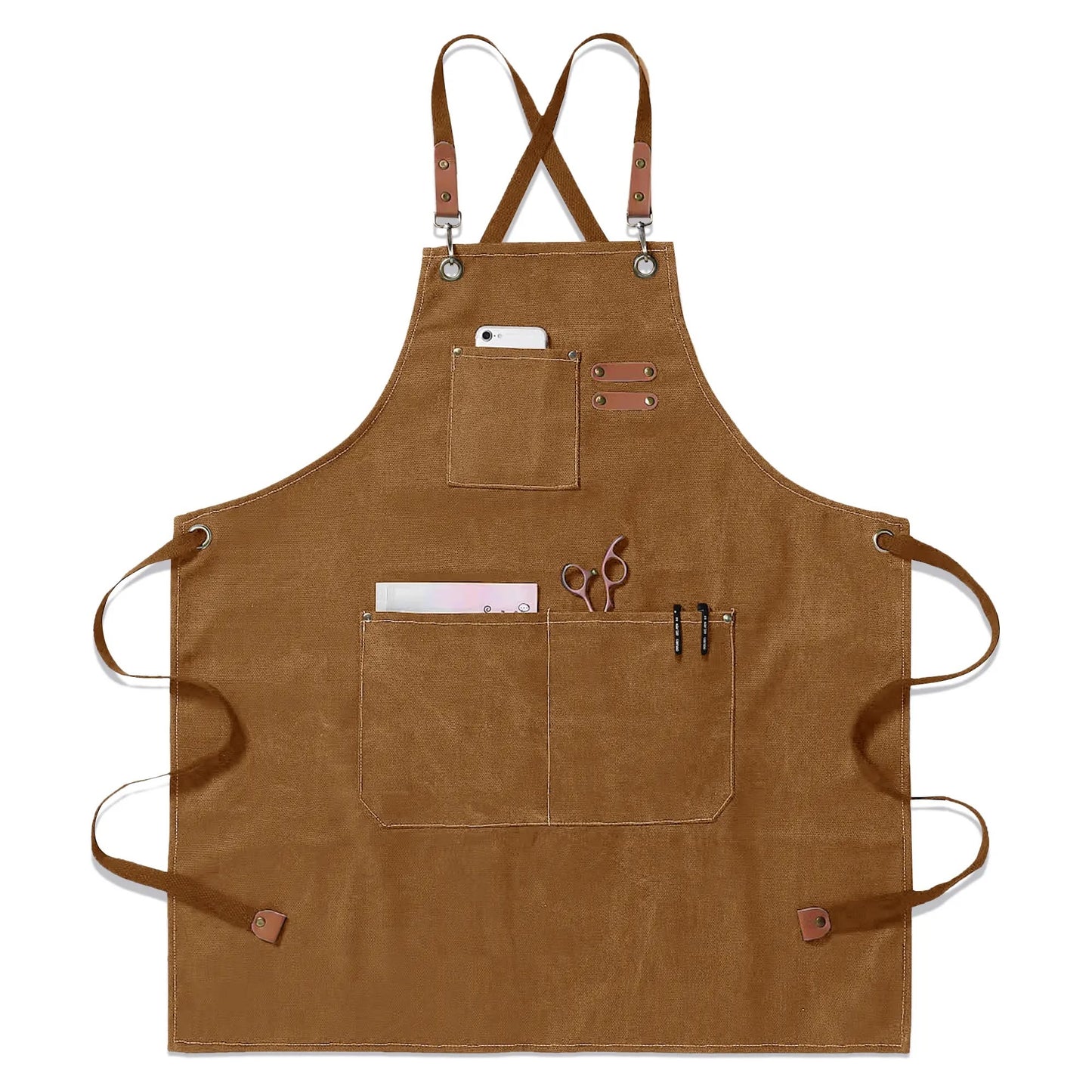 Canvas Cross Back Apron with Large Pockets and Logo Customization