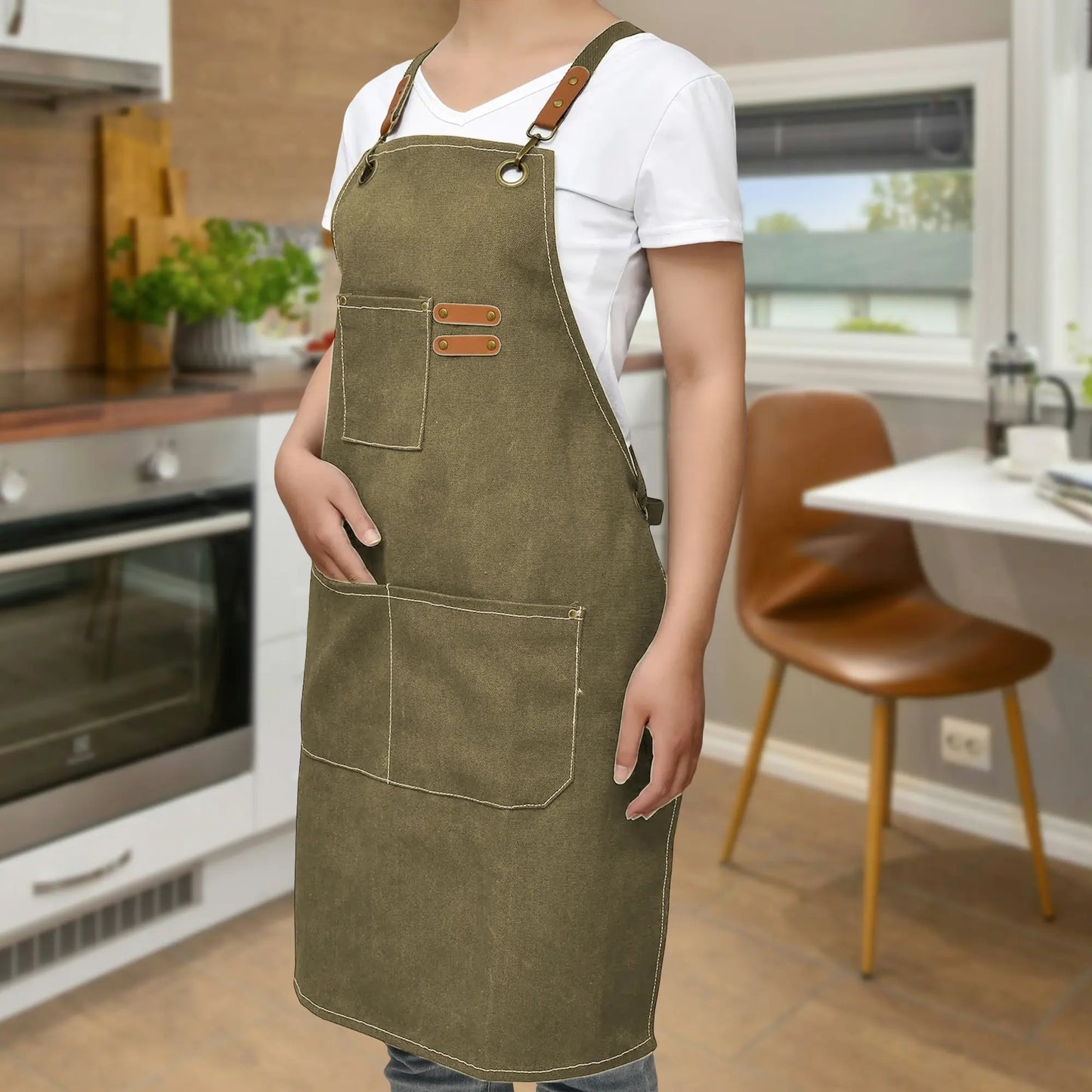 Canvas Cross Back Apron with Large Pockets and Logo Customization