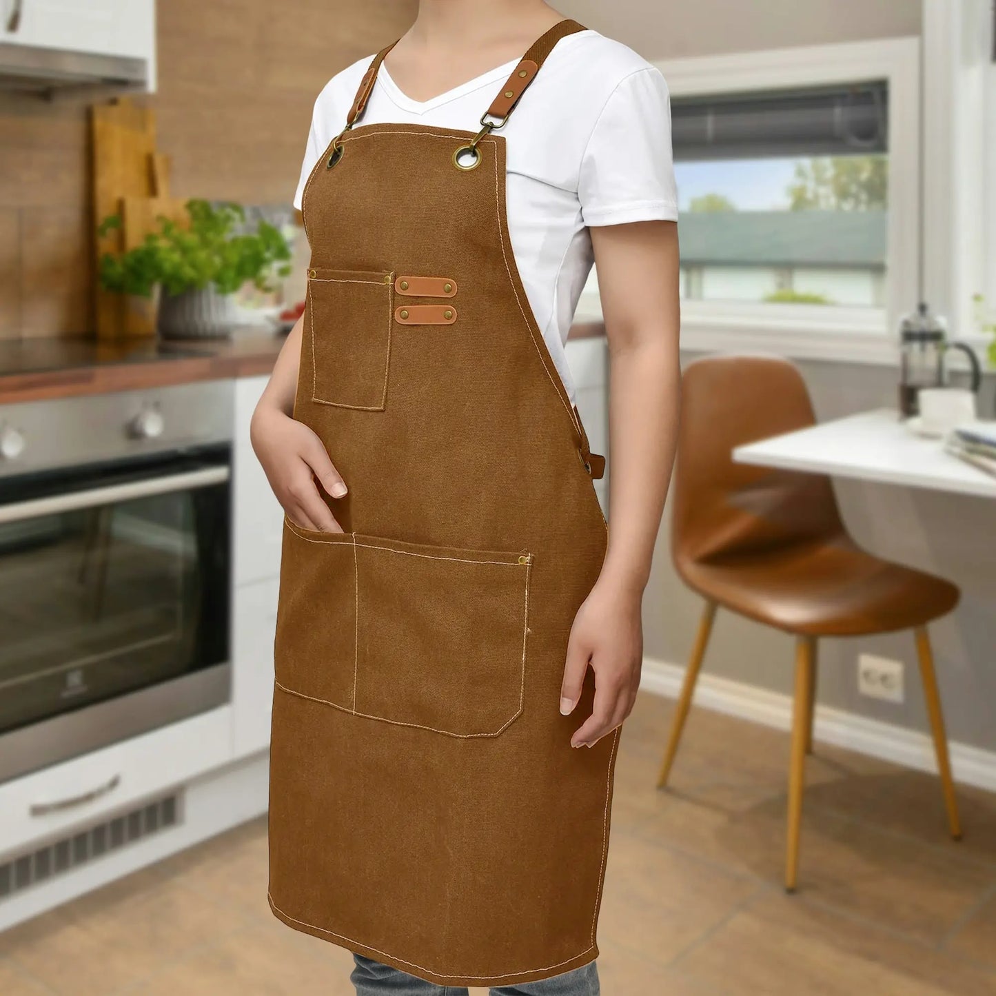 Canvas Cross Back Apron with Large Pockets and Logo Customization