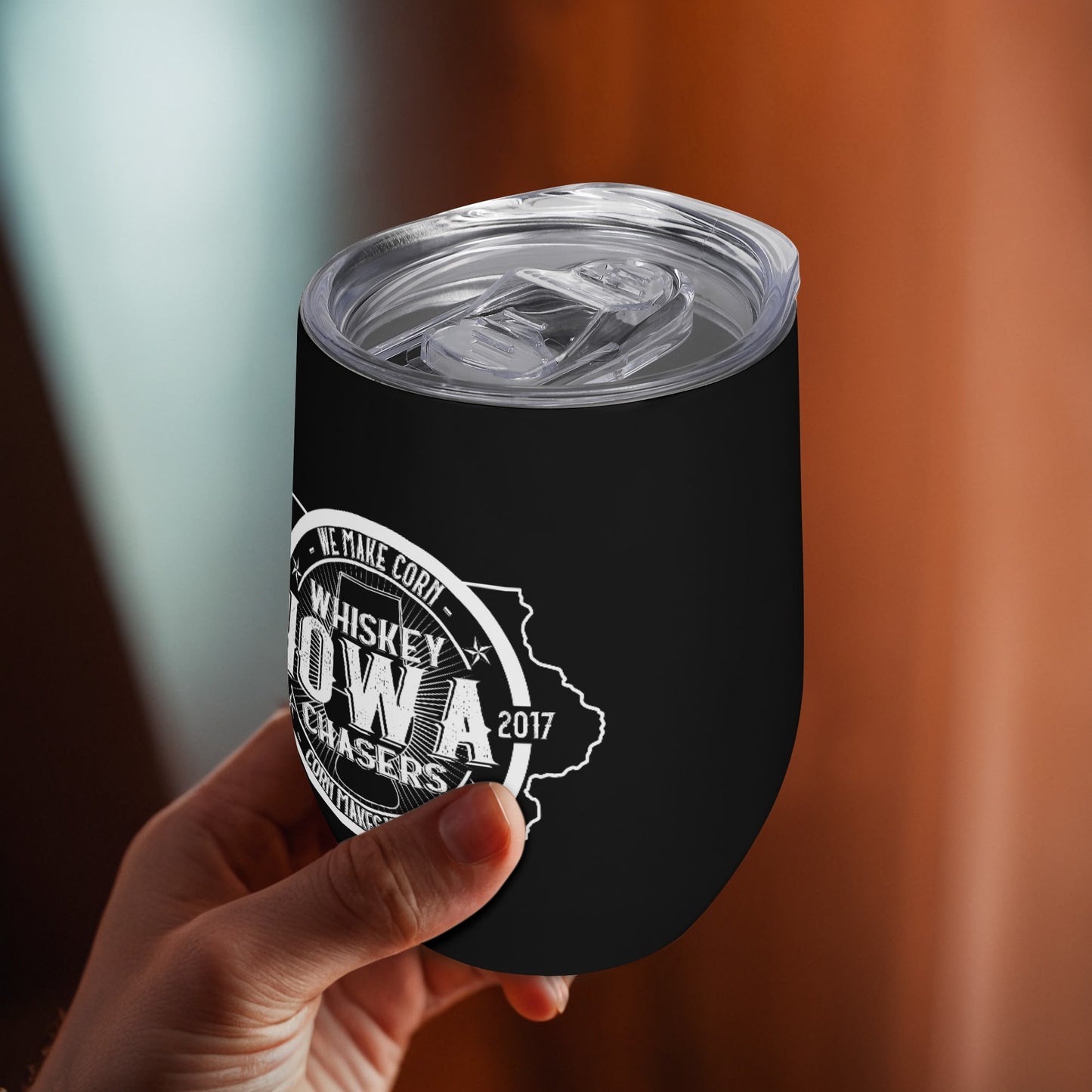 Iowa Whiskey Chasers 12oz Tumbler Glass with Lid for Cold & Hot Drinks
