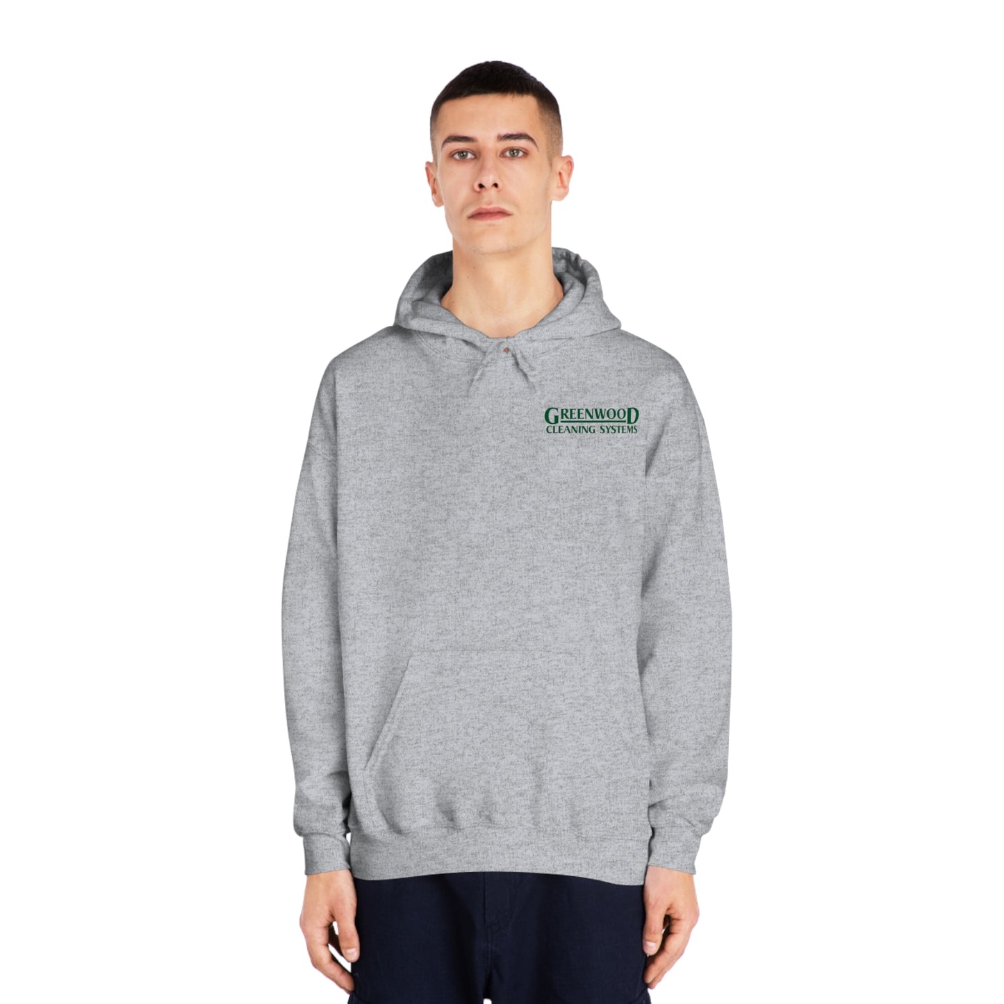Greenwood Cleaning Systems DryBlend® Hooded Sweatshirt (Dark Green Logo Front and Back)