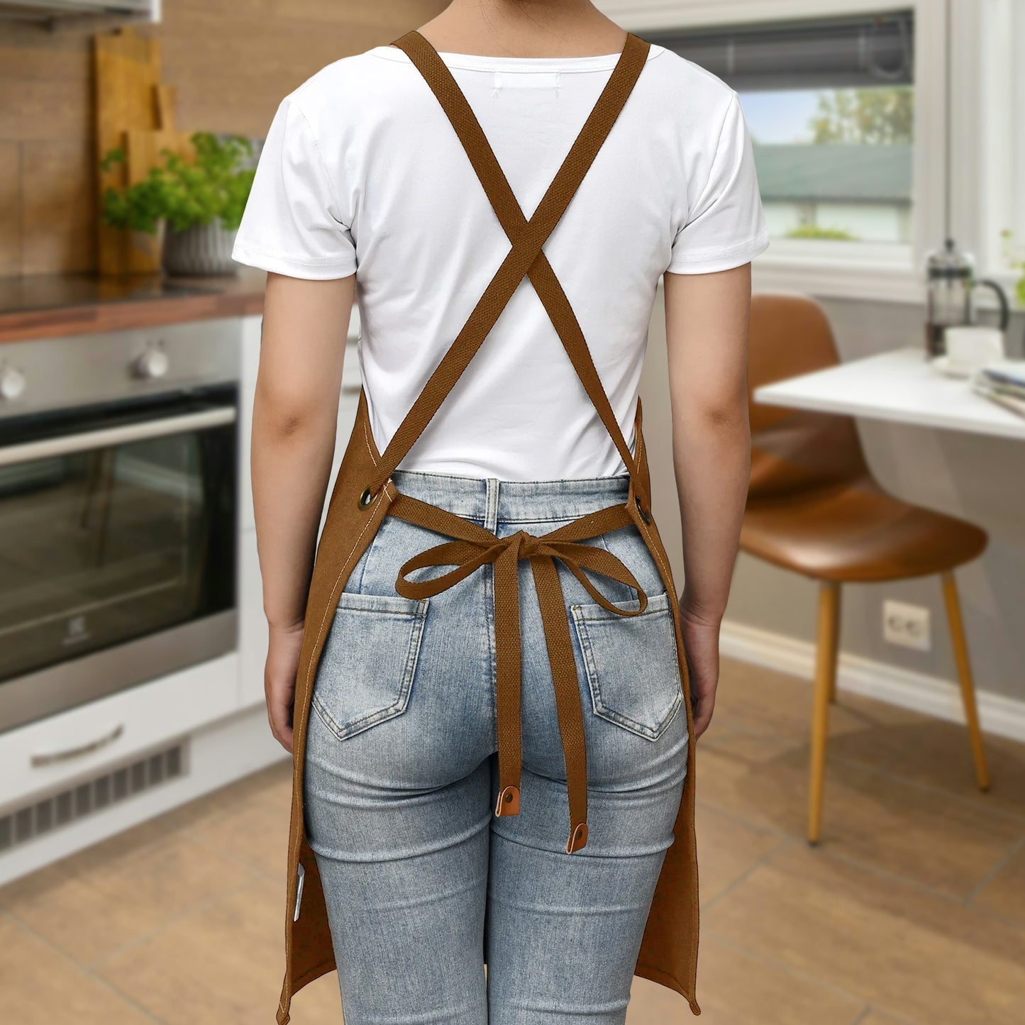 Canvas Cross Back Apron with Large Pockets and Logo Customization