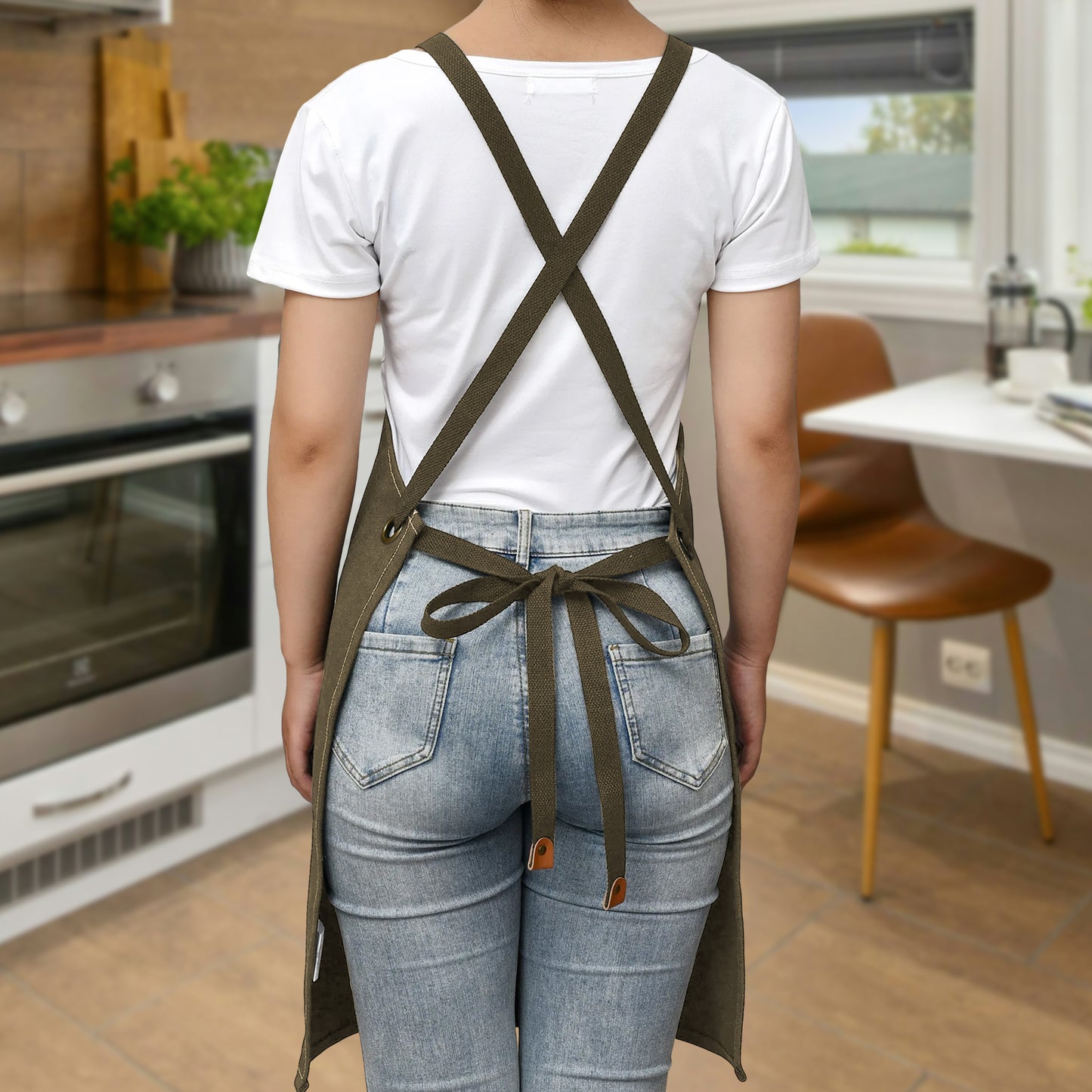 Canvas Cross Back Apron with Large Pockets and Logo Customization