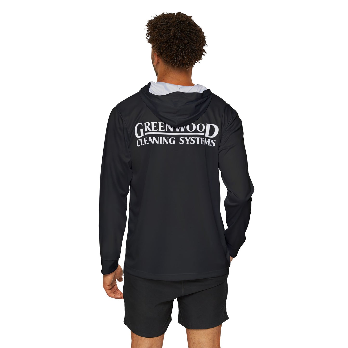 Greenwood Cleaning Systems UPF+50 Performance Hoodie (Black with White Logo)