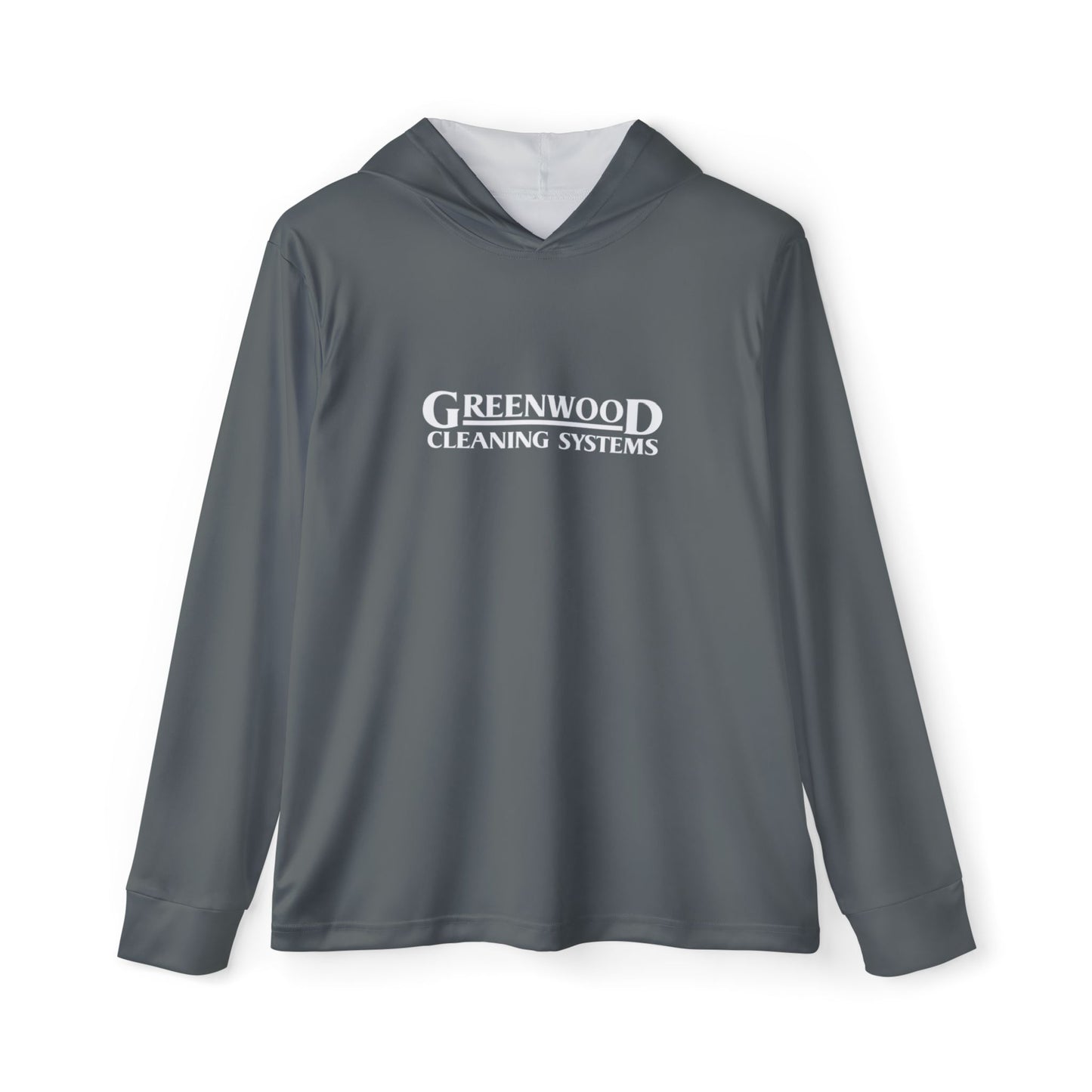 Greenwood Cleaning Systems UPF+50 Performance Hoodie (Dark Gray with White Logo)