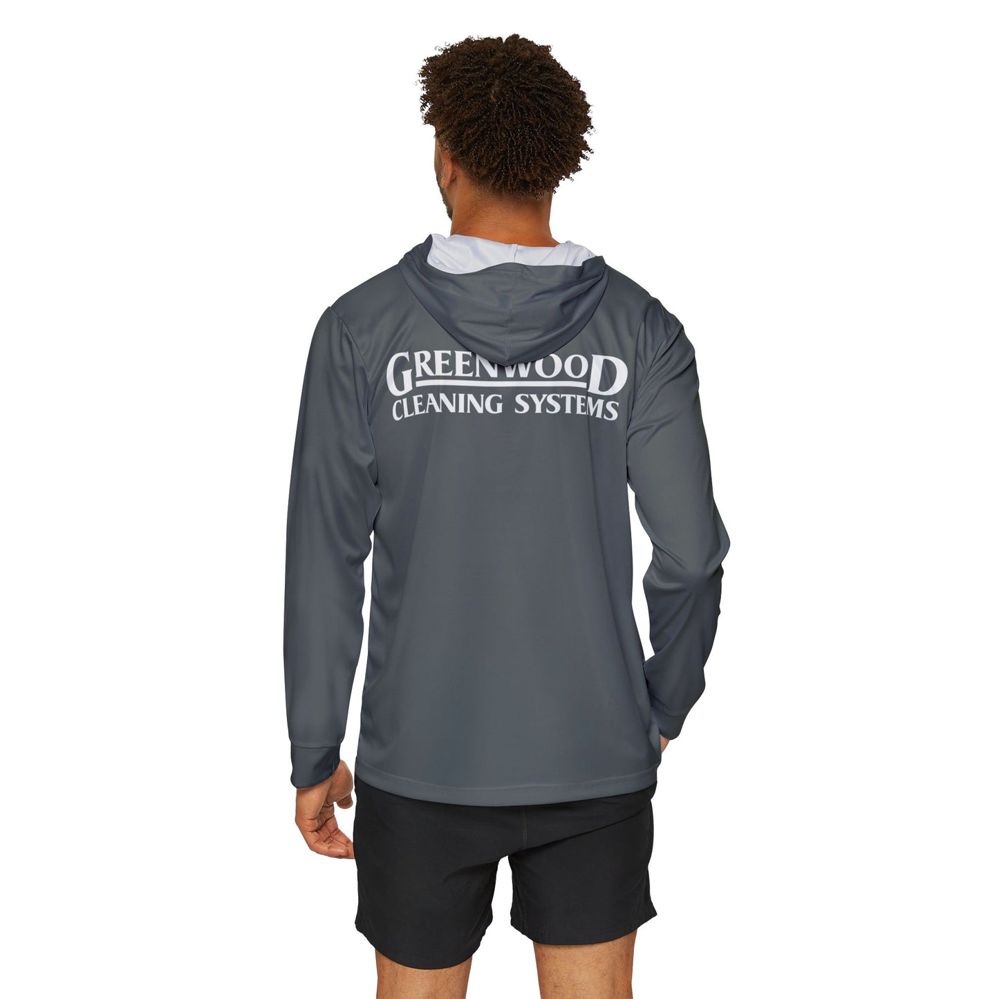 Greenwood Cleaning Systems UPF+50 Performance Hoodie (Dark Gray with White Logo)