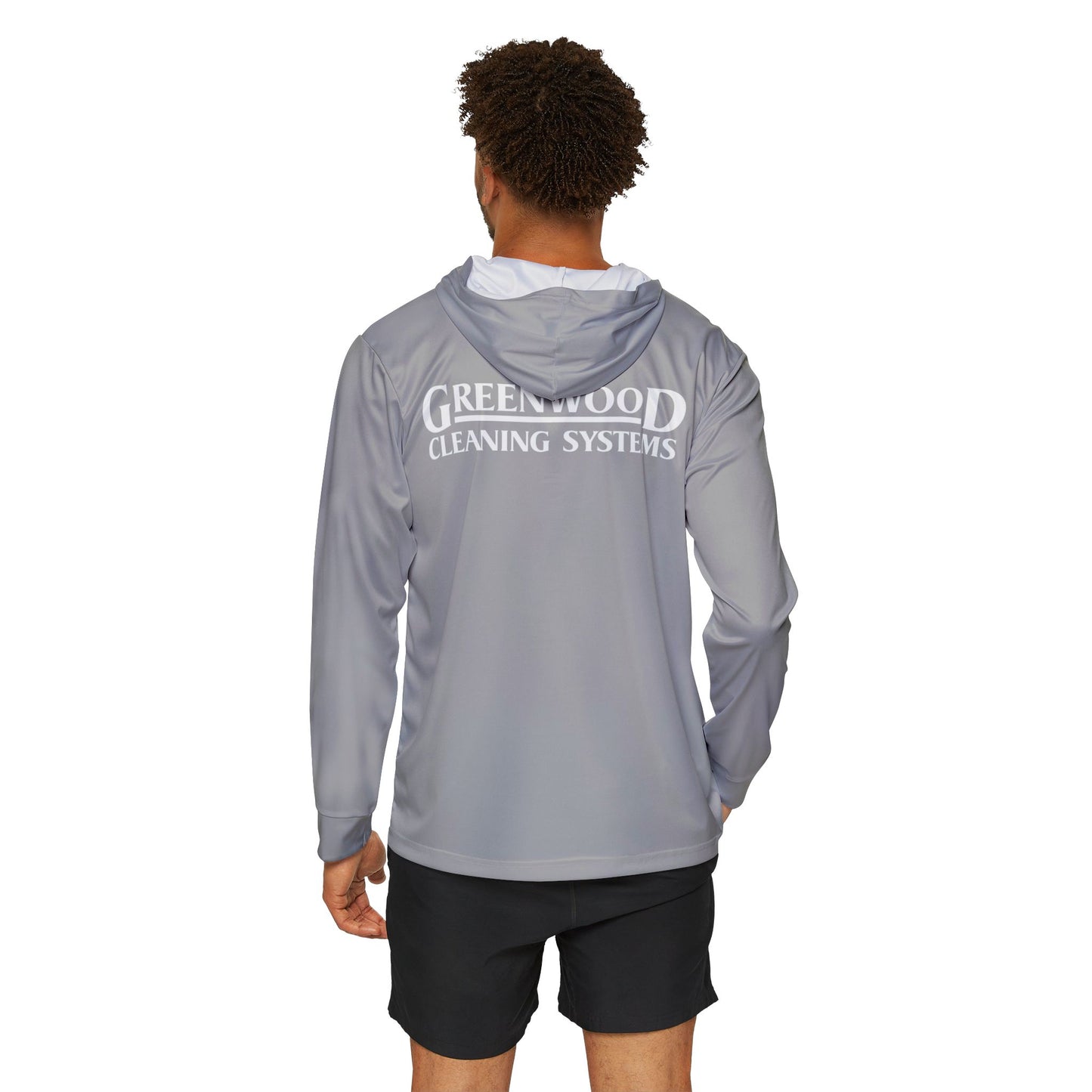Copy of Greenwood Cleaning Systems UPF+50 Performance Hoodie (Light Gray with White Logo)