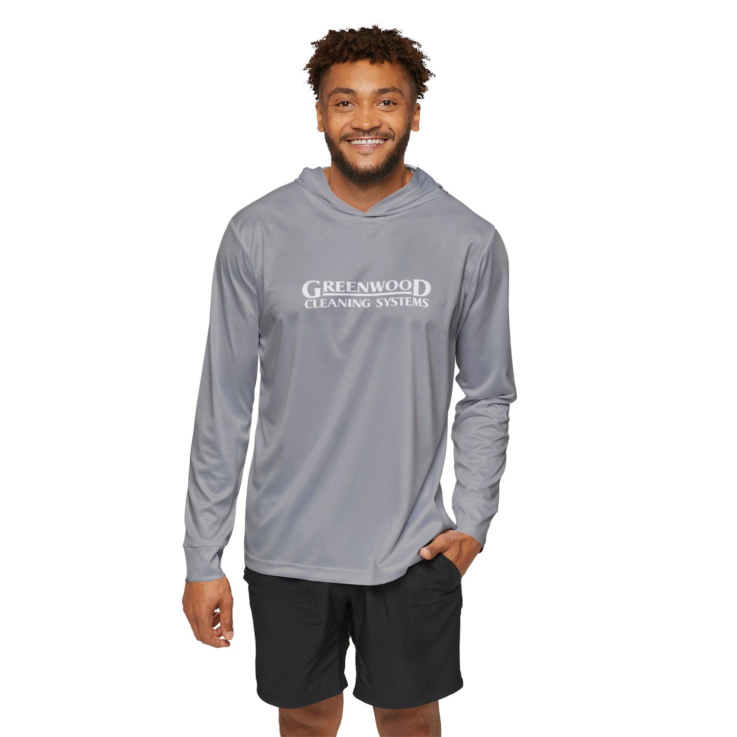 Copy of Greenwood Cleaning Systems UPF+50 Performance Hoodie (Light Gray with White Logo)