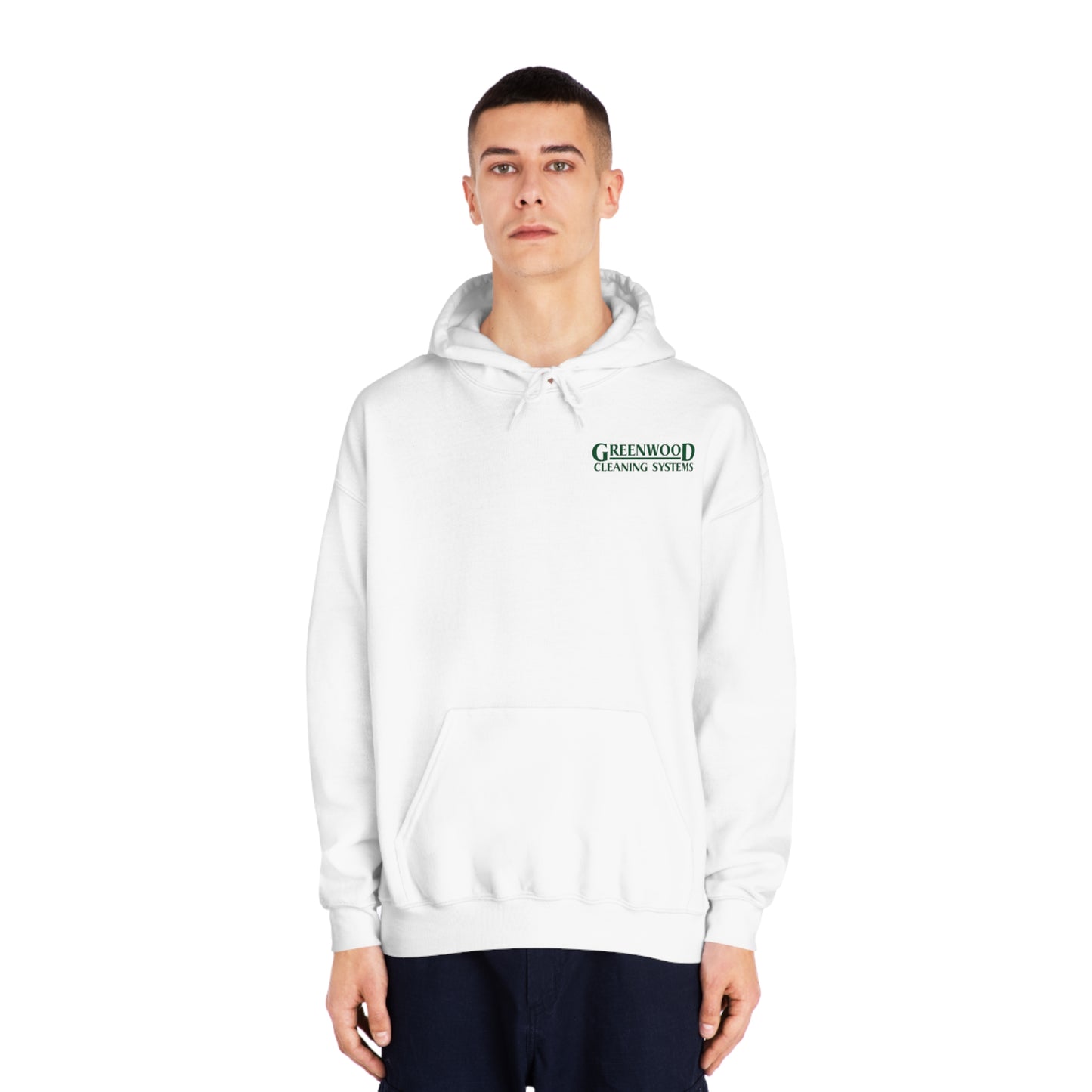 Greenwood Cleaning Systems DryBlend® Hooded Sweatshirt (Dark Green Logo Front and Back)