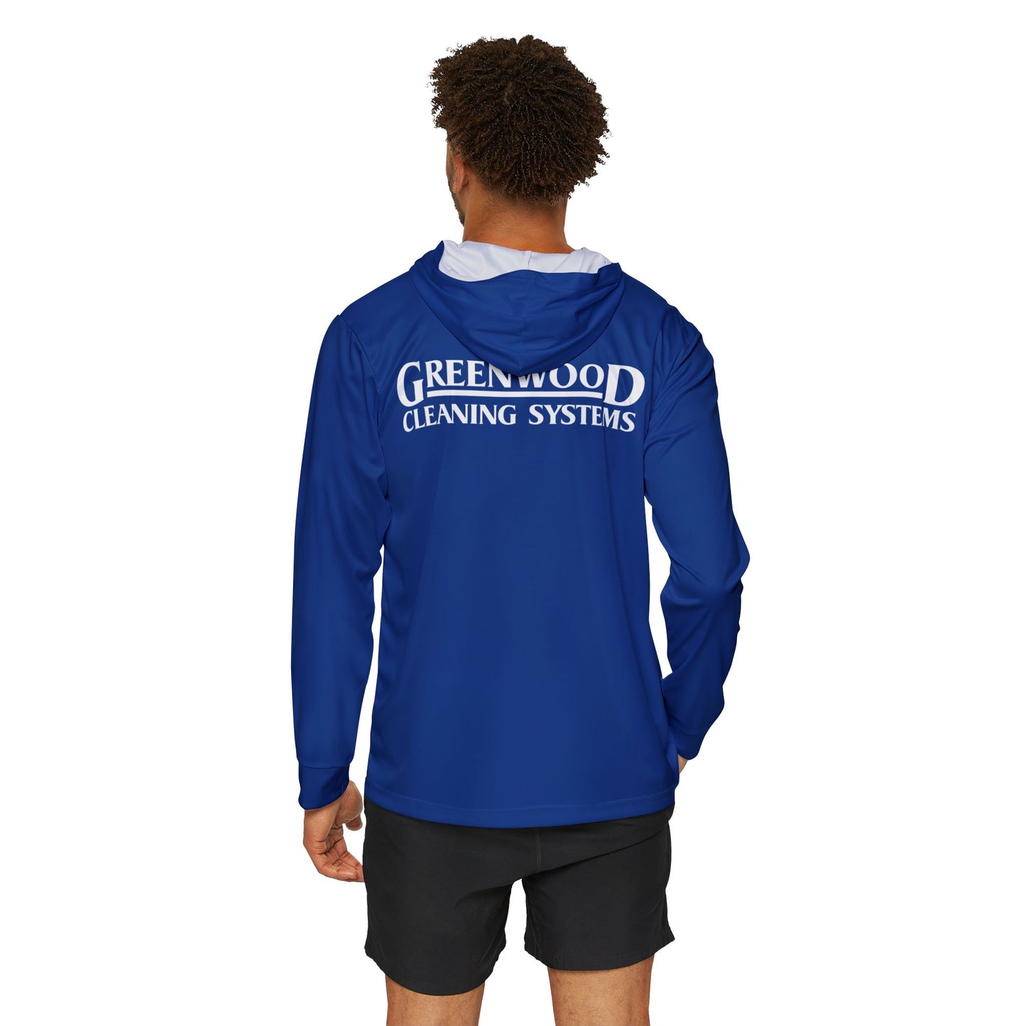 Copy of Greenwood Cleaning Systems UPF+50 Performance Hoodie (Dark Blue with White Logo)
