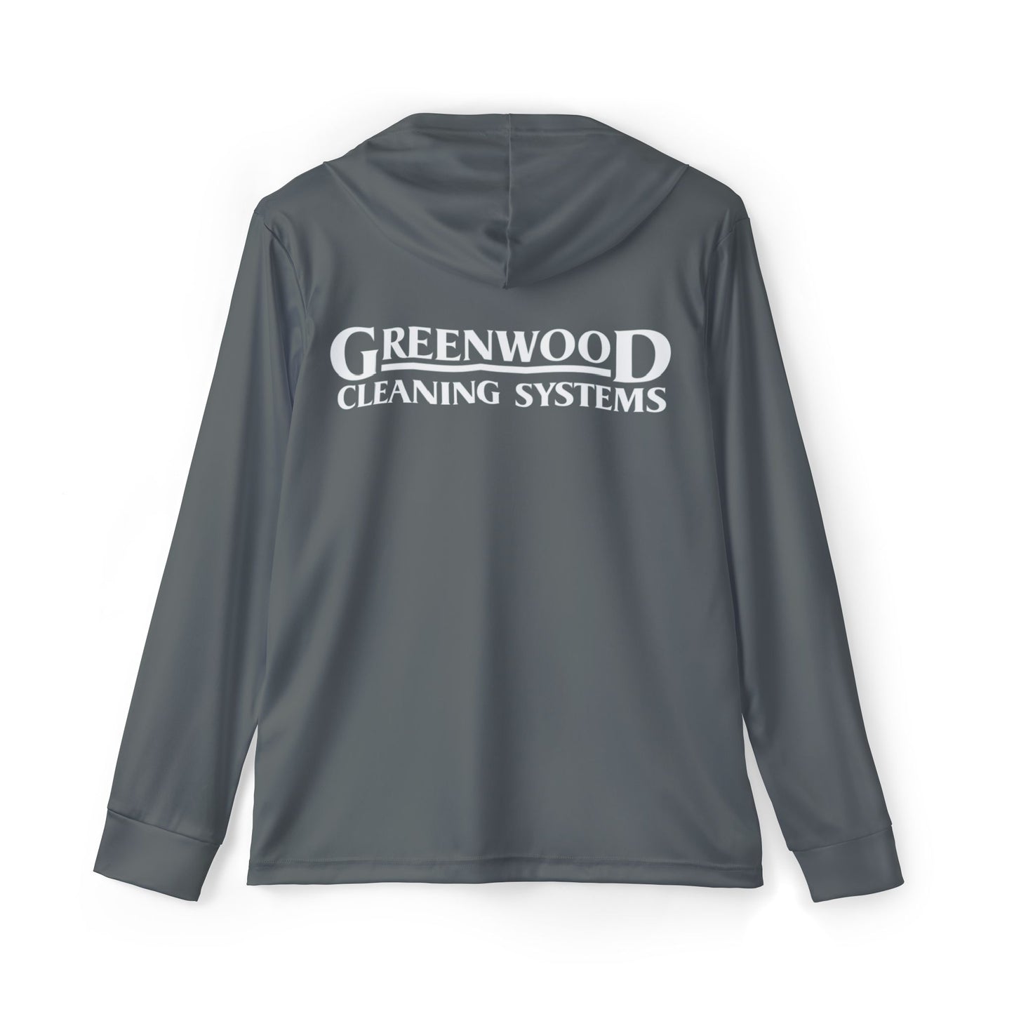 Greenwood Cleaning Systems UPF+50 Performance Hoodie (Dark Gray with White Logo)