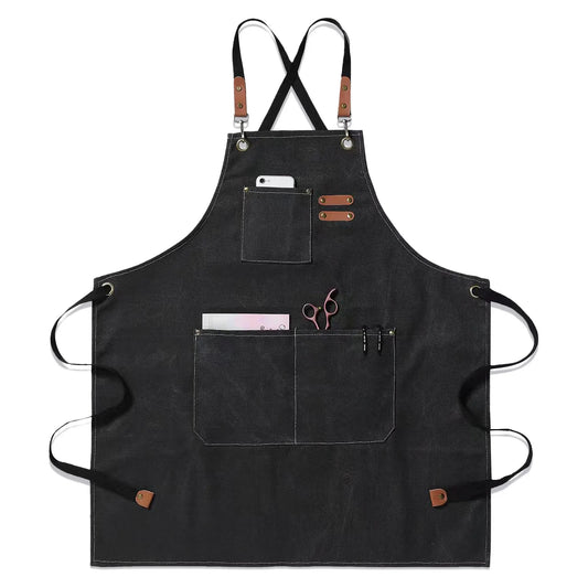 Canvas Cross Back Apron with Large Pockets and Logo Customization